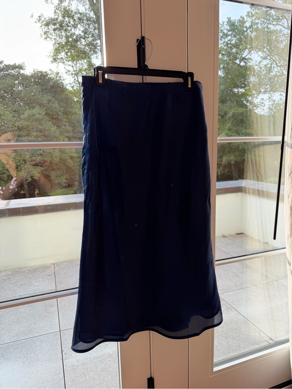 Anthropologie Navy Blue Midi Skirt — Flowing A-Line